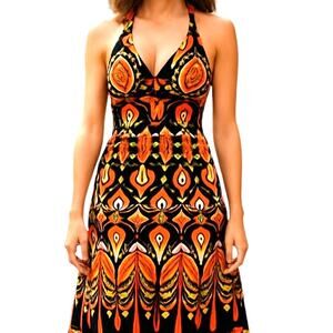 Taheri Large Women's Sleeveless Maxi Brown BOHO Sun Dress Miss Size 12 14 L